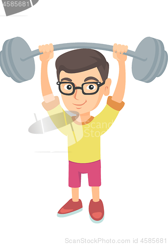 Image of Strong caucasian boy lifting heavy weight barbell.