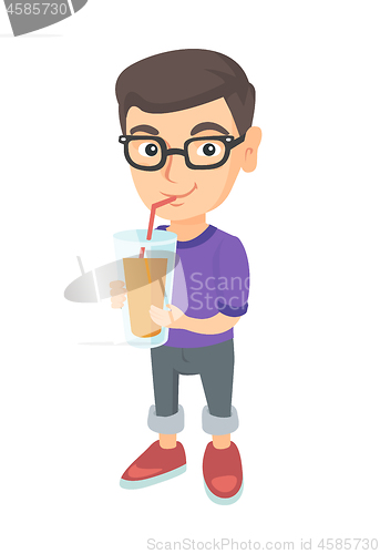 Image of Boy drinking orange juice through a straw.