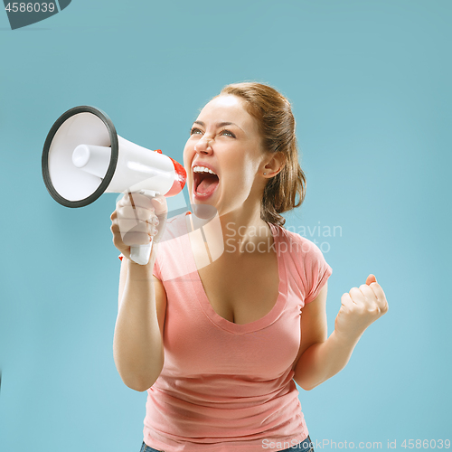 Image of Woman making announcement with megaphone