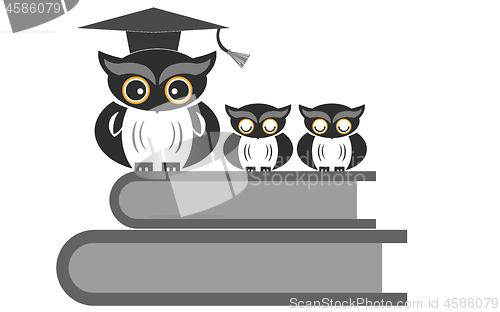 Image of Owl sitting on books isolated