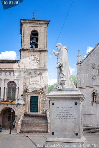 Image of Saint Benedictus statue in Nursia Italy Marche