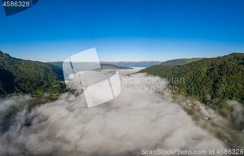 Image of Aerial Beautiful Nature Norway over the clouds.