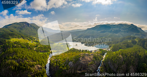 Image of Beautiful Nature Norway. Latefossen Waterfall Odda Norway.