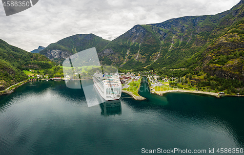 Image of Aurlandsfjord Town Of Flam at dawn.