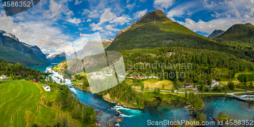 Image of Panorama lovatnet lake Beautiful Nature Norway.