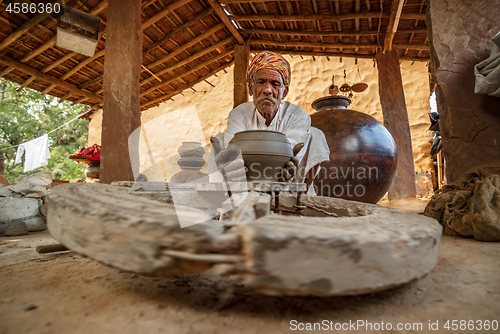 Image of Potter at work makes ceramic dishes. India, Rajasthan.