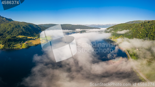 Image of Aerial Beautiful Nature Norway over the clouds.