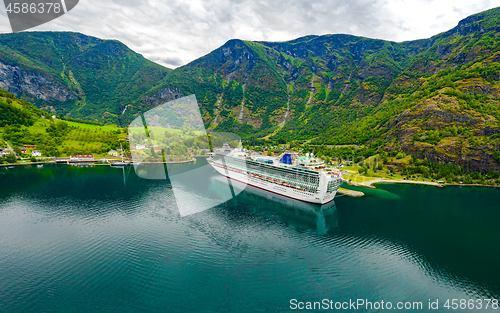 Image of Aurlandsfjord Town Of Flam at dawn.