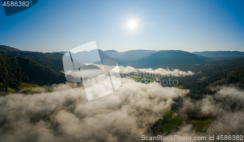 Image of Aerial Beautiful Nature Norway over the clouds.