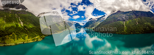 Image of Panorama lovatnet lake Beautiful Nature Norway.