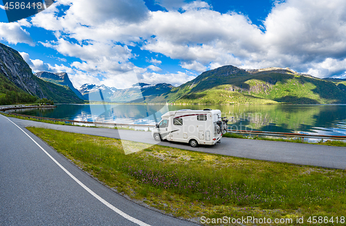 Image of Family vacation travel RV, holiday trip in motorhome