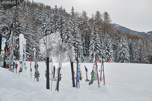 Image of Skis on top of the slopes