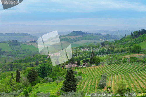 Image of Beautiful spring landscape with hills in Tuscany