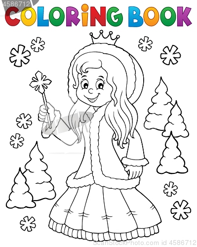 Image of Coloring book princess in winter clothes