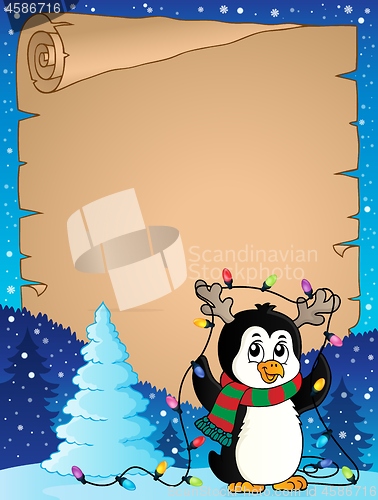 Image of Penguin and Christmas lights parchment 1