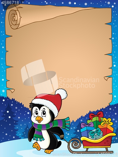 Image of Christmas penguin and sledge parchment 3