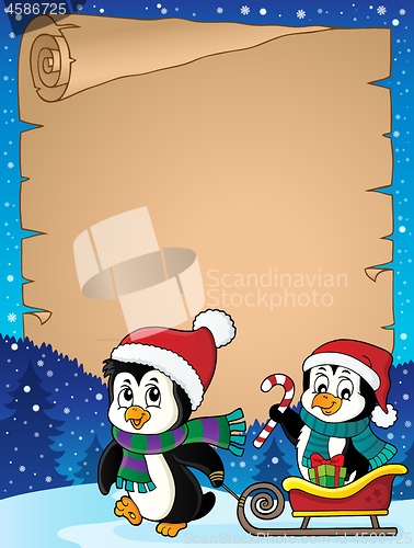 Image of Christmas penguin and sledge parchment 2