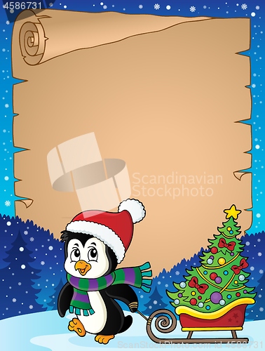 Image of Christmas penguin and sledge parchment 1