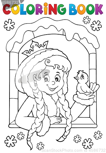 Image of Coloring book princess in winter window