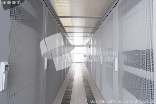 Image of modern server room with white servers