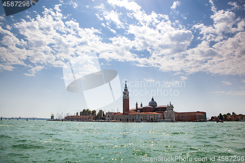 Image of Panoramic view from water to San Giorgio Maggiore, Venice Italy.