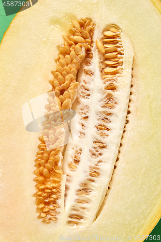 Image of Close up of half of ripe fresh organic melon.