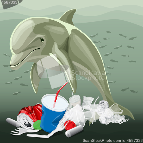 Image of Environment Pollution Illustration And Dolphin