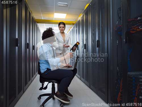 Image of technicians working together on servers