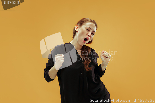 Image of Winning success woman happy ecstatic celebrating being a winner. Dynamic energetic image of female model