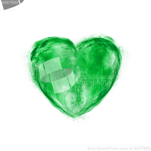 Image of Green powder splash in the form of heart.