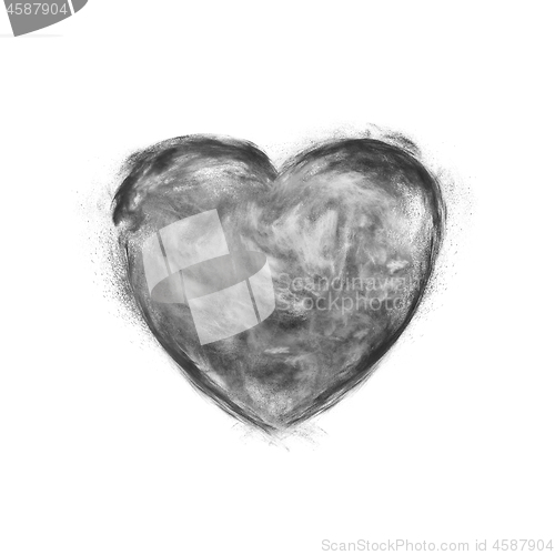 Image of Dark grey powdered splash in the shape of heart.