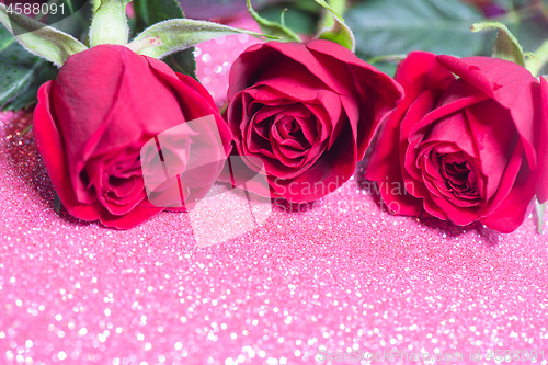 Image of Roses over pink abstract background with bokeh