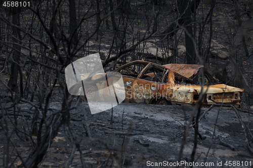 Image of Old abandoned car burnt out during bush fires