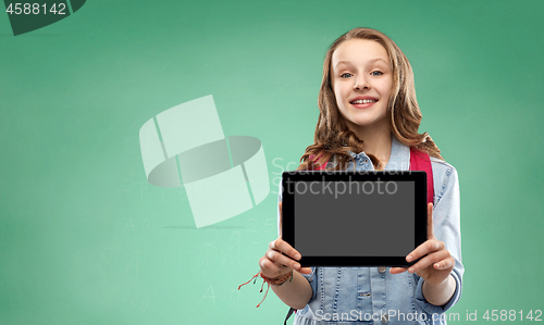 Image of student girl with school bag and tablet computer