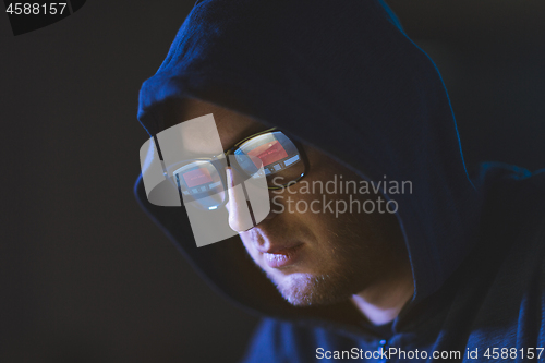 Image of hacker with access denied reflecting in glasses