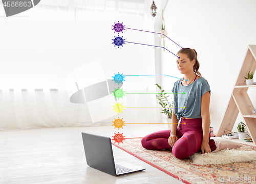 Image of woman with laptop computer at yoga studio