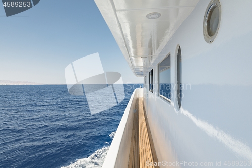 Image of Corridor of luxury yacht angle shot