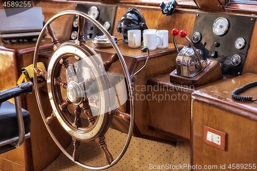 Image of Cockpit of boat in sunlight