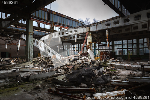 Image of Damaged roof in abandoned factory