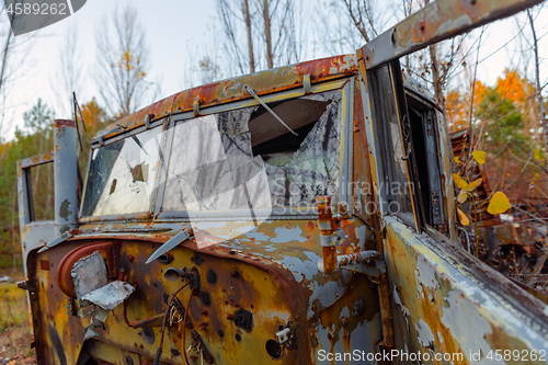 Image of Abandoned truck left outside at Chernobyl Fire station