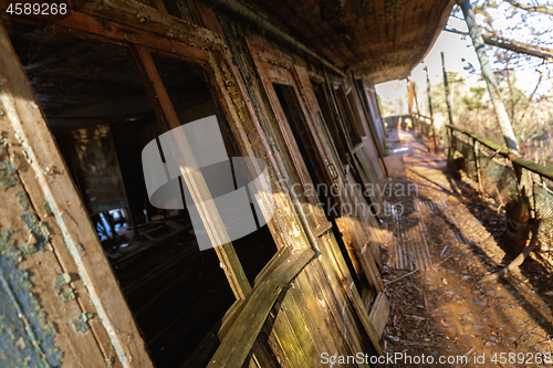 Image of Damaged boathouse at the swamps