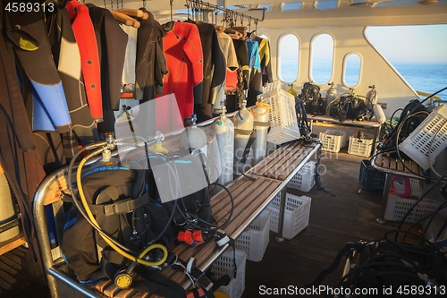 Image of Scuba gear on the boat drying