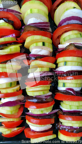 Image of Cut vegetables cooked for baking, food background