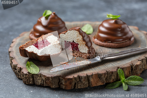 Image of Marshmallow cakes with chocolate icing.