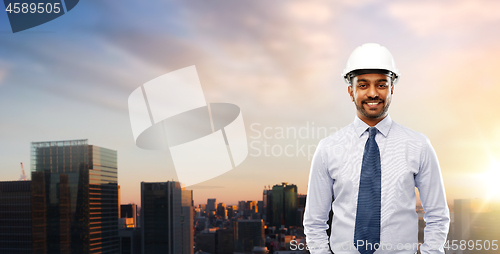 Image of indian architect or businessman in helmet in tokyo