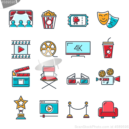 Image of Cinema and Movie Line Icons Set