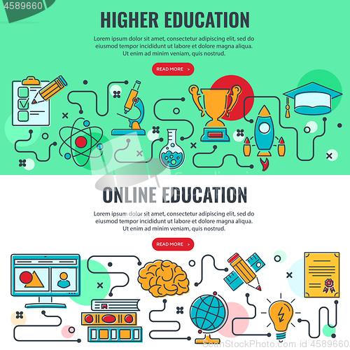 Image of Education Horizontal Banners with Line Icons