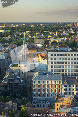 Image of Aerial view from drone of historical parts of Riga, Latvia.