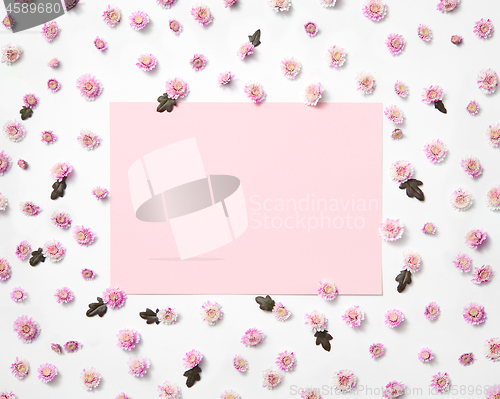 Image of Flowers frame with light pink square for greeting.