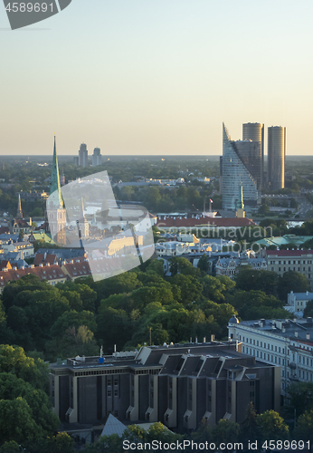 Image of Cityscape views to historical and modern parts of town Riga, Latvia.